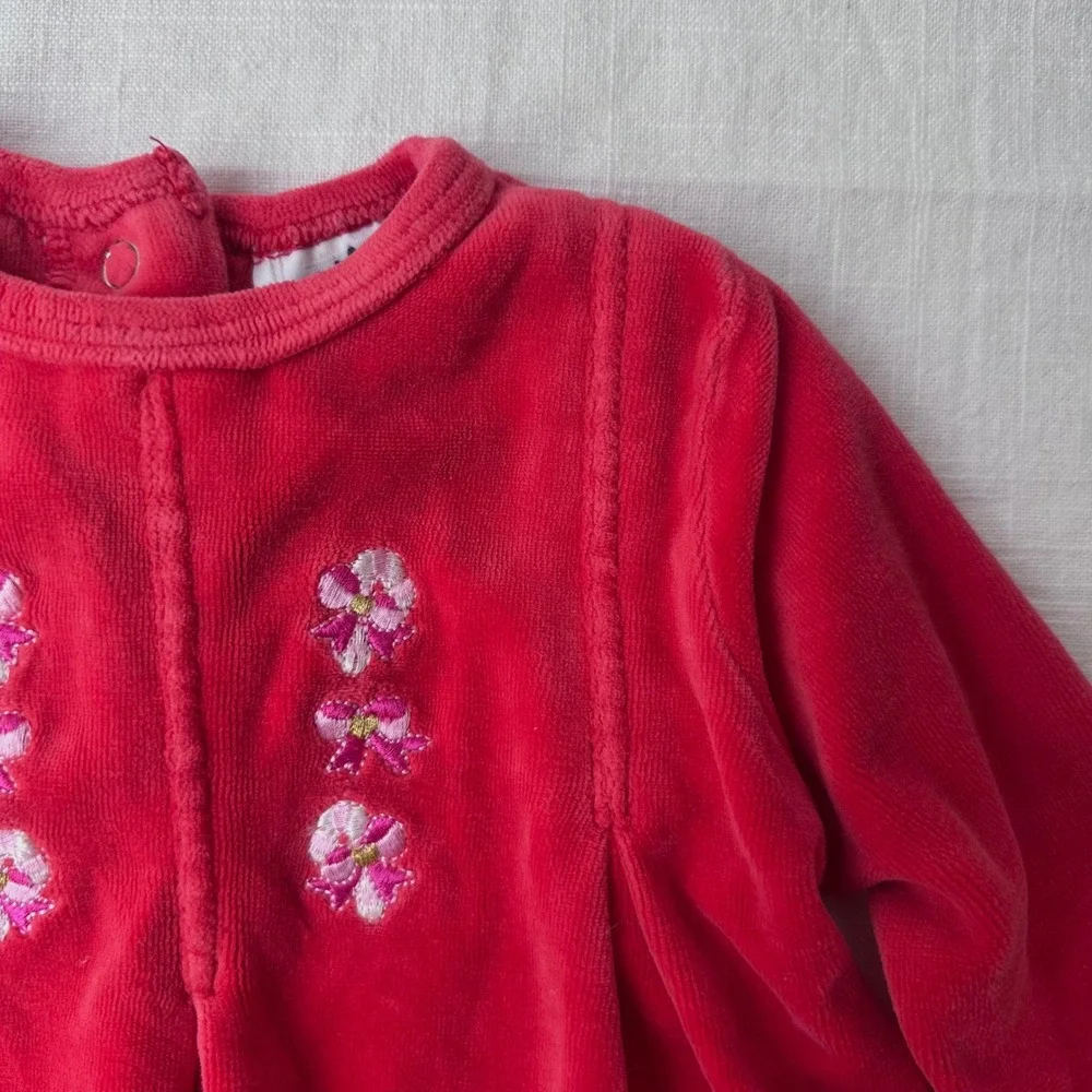 MK Bright Future Vintage Y2K Baby Velour Swing Top 6-9M Pink Floral Long Sleeve